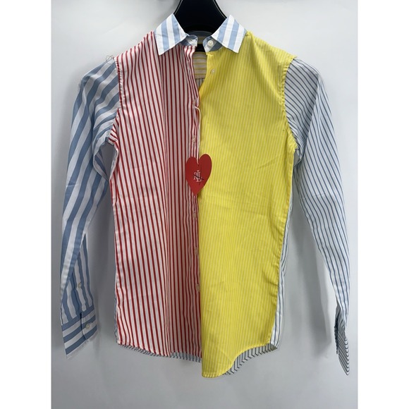 Lauren Ralph Lauren XXS Fun Shirt Multicolor Striped Colorblock Button Up New - Picture 2 of 8